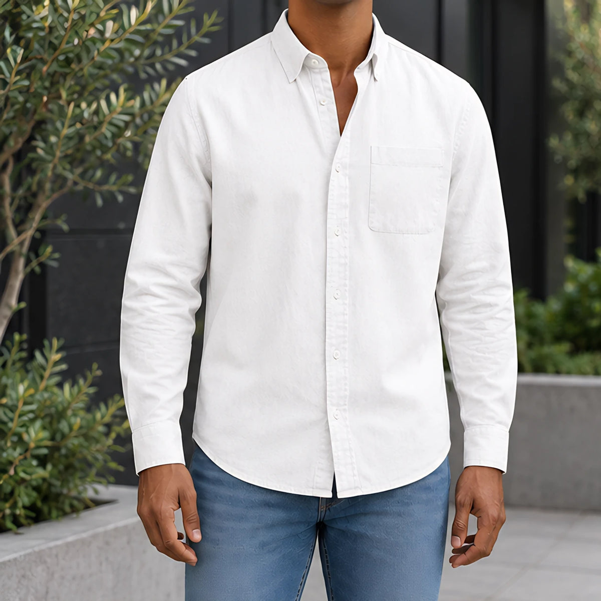 Greystone Men's Long Sleeve Cotton Chambray Shirt - White - Men's Clothing > Shirts > Chambray Shirts - Hendlys - Image 1