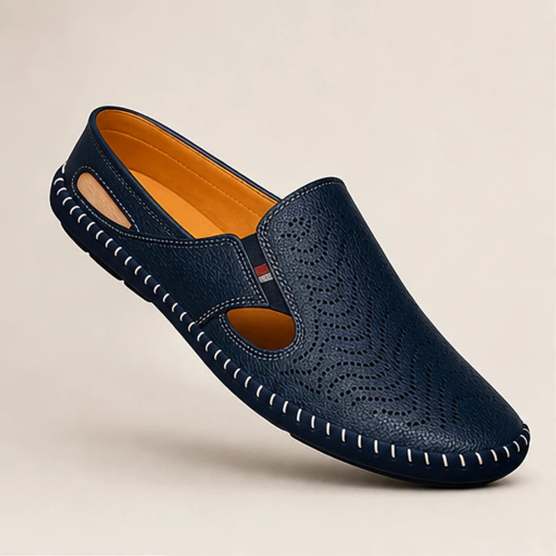 Lido Coastal Leather Sandal - Navy - Sandals - Hendlys - Image 1