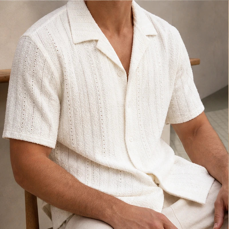 Havana Cuban Collar Shirt - White - jacquard shirt - Hendlys - Image 5
