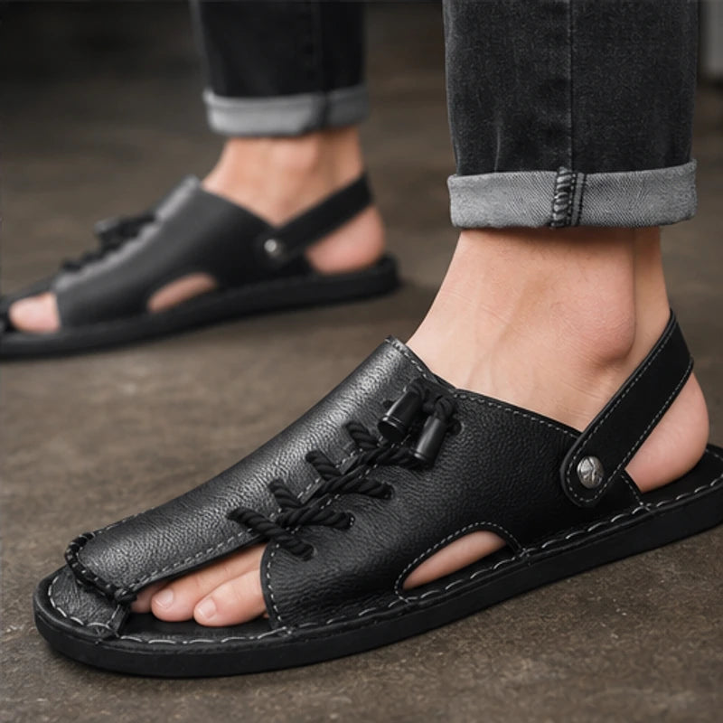 Trailhaven Full-Grain Leather Sandal - Black - adjustable sandals - Hendlys - Image 5