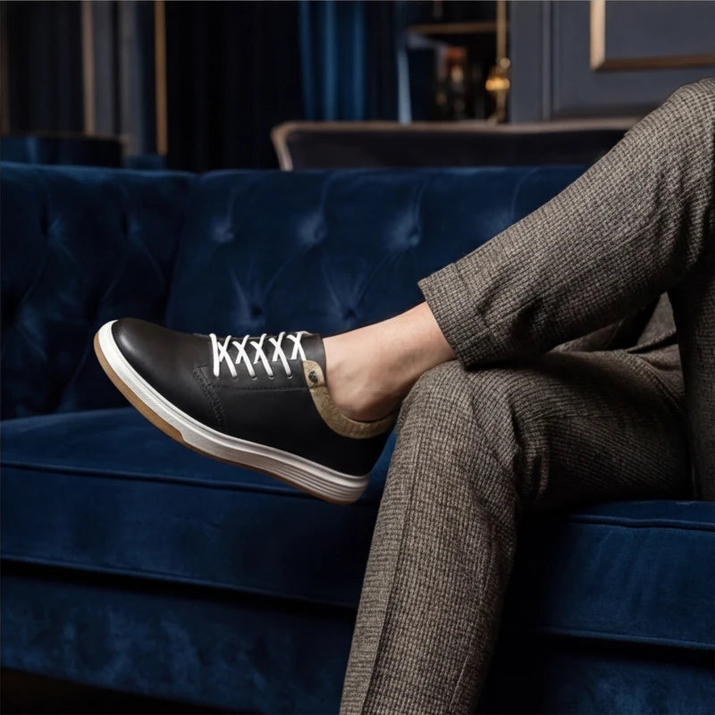 Malmo Leather Sneakers - Black - hand-stitched - Hendlys - Image 6