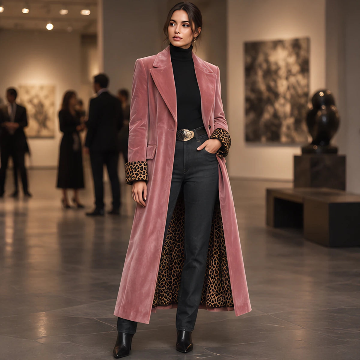 Iridessa Women's Single-Breasted Floor-Length Velvet Duster Coat - Pink - Women's Clothing > Outerwear > Duster Coats - Hendlys - Image 1