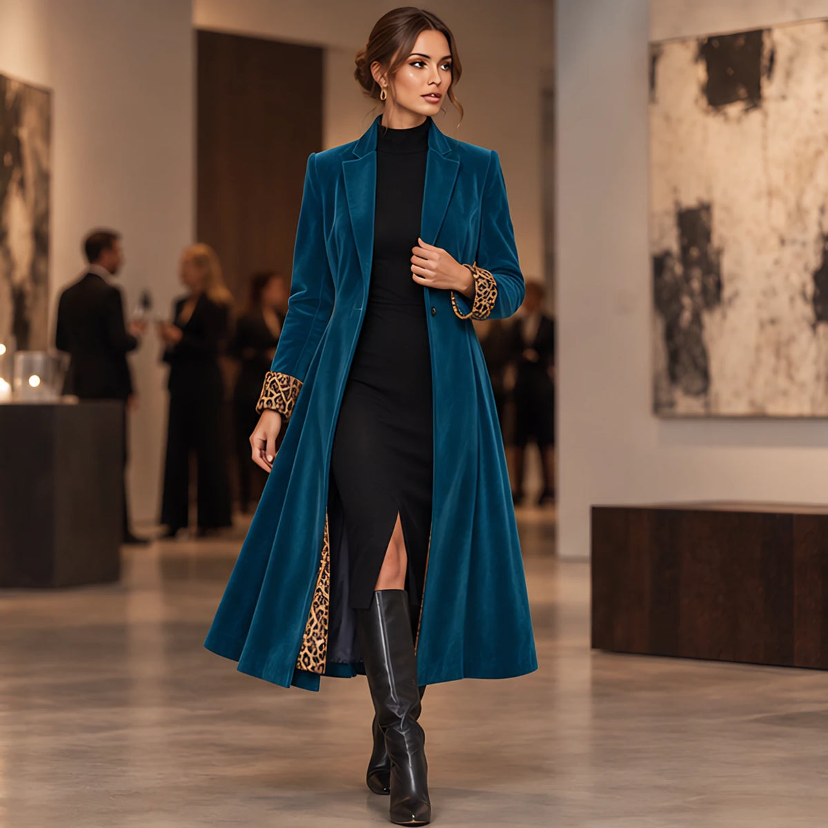 Iridessa Women's Single-Breasted Floor-Length Velvet Duster Coat - Blue - 23 sept - Hendlys - Image 2
