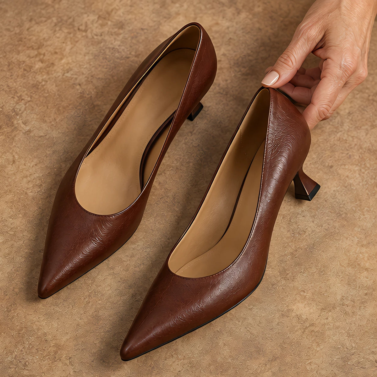 Isabeau Women's Orthopedic Pointed-Toe Pumps - Brown - Shoes - Hendlys - Image 2