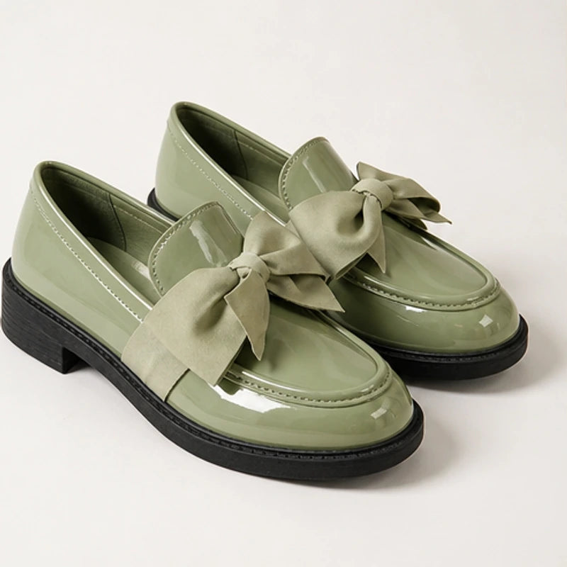 Jolie Patent Bow Loafer - Green - Loafers - Hendlys - Image 1