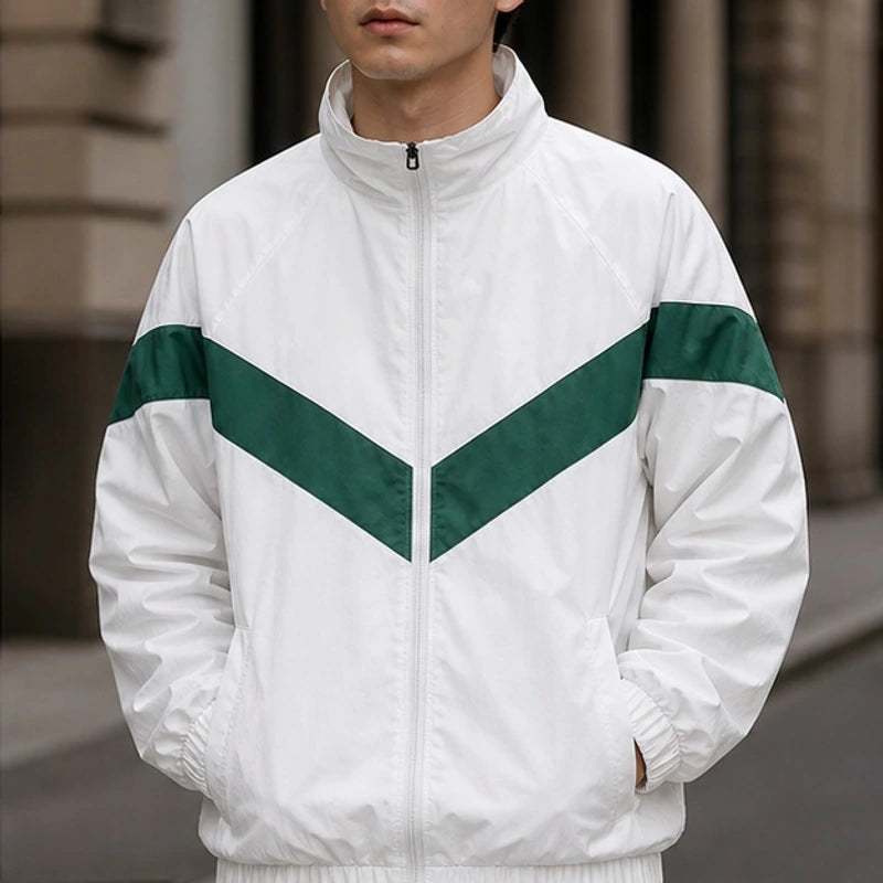 Jorren Retro Chevron Windbreaker Jacket - White - Clothing > Outerwear > Windbreaker Jackets - Hendlys - Image 1