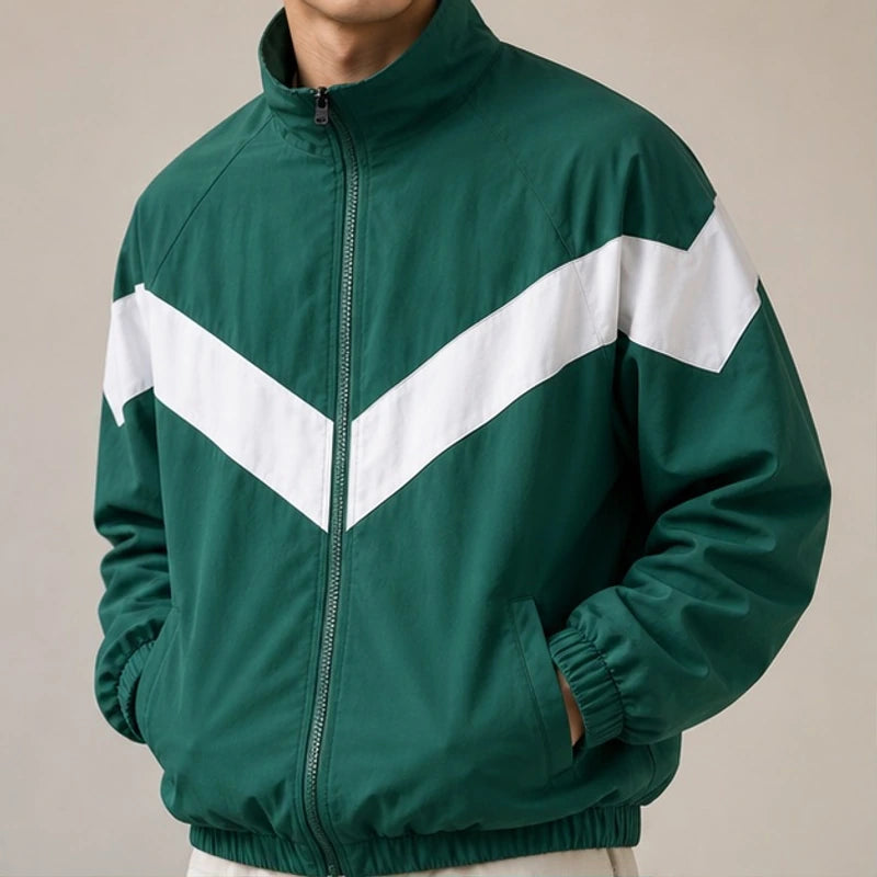 Jorren Retro Chevron Windbreaker Jacket - Green - Clothing > Outerwear > Windbreaker Jackets - Hendlys - Image 1