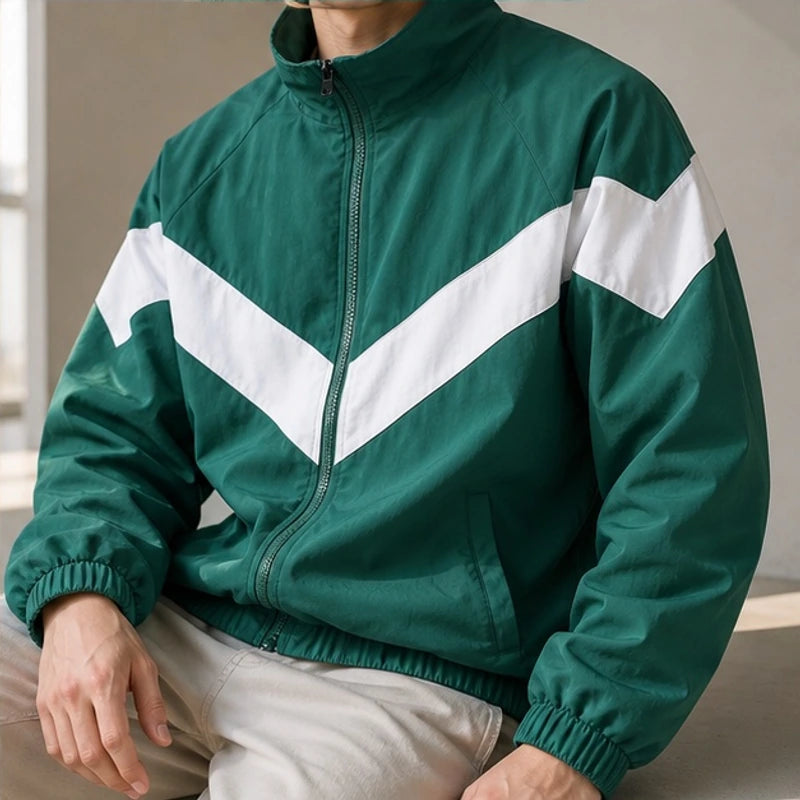 Jorren Retro Chevron Windbreaker Jacket - Green - windbreaker jacket - Hendlys - Image 3