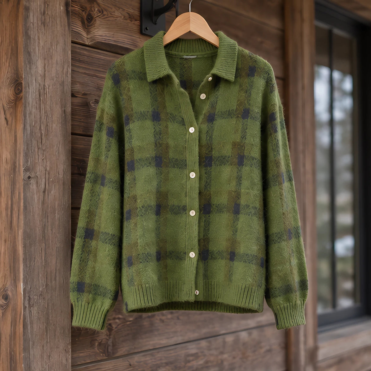 Josette Women's Plaid Knit Cardigan - Olive Green - CLO-TOP-KNIT - Hendlys - Image 3