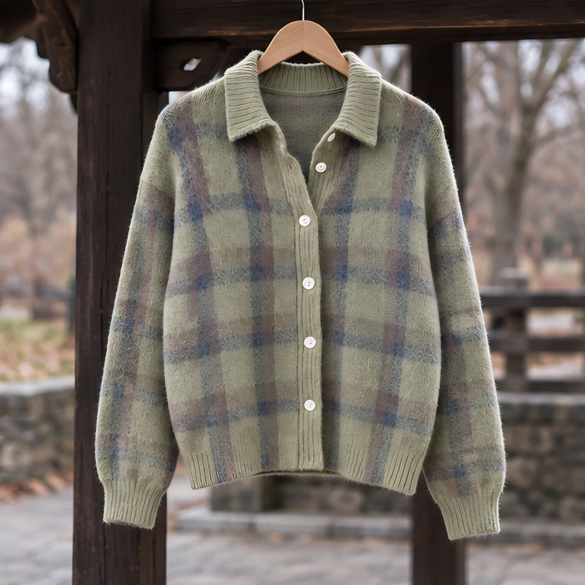 Josette Women's Plaid Knit Cardigan - Sage Multi - CLO-TOP-KNIT - Hendlys - Image 3