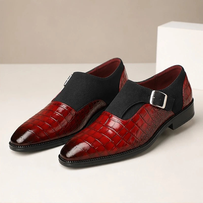 Kilburn Croc-Embossed Leather Monk Strap Loafers - Burgundy - mens shoes - Hendlys - Image 2