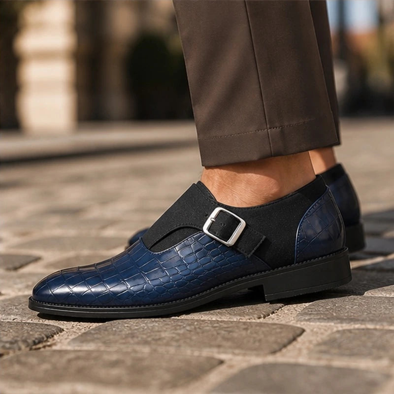 Kilburn Croc-Embossed Leather Monk Strap Loafers - Navy - Men's Footwear > Monk Strap Loafers - Hendlys - Image 4