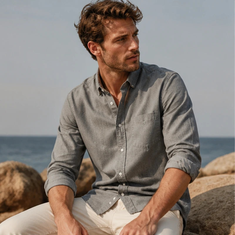 Henderson Cotton Oxford Shirt - Gray - button front - Hendlys - Image 5