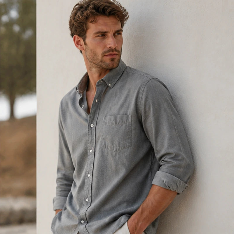 Henderson Cotton Oxford Shirt - Gray - relaxed fit - Hendlys - Image 6