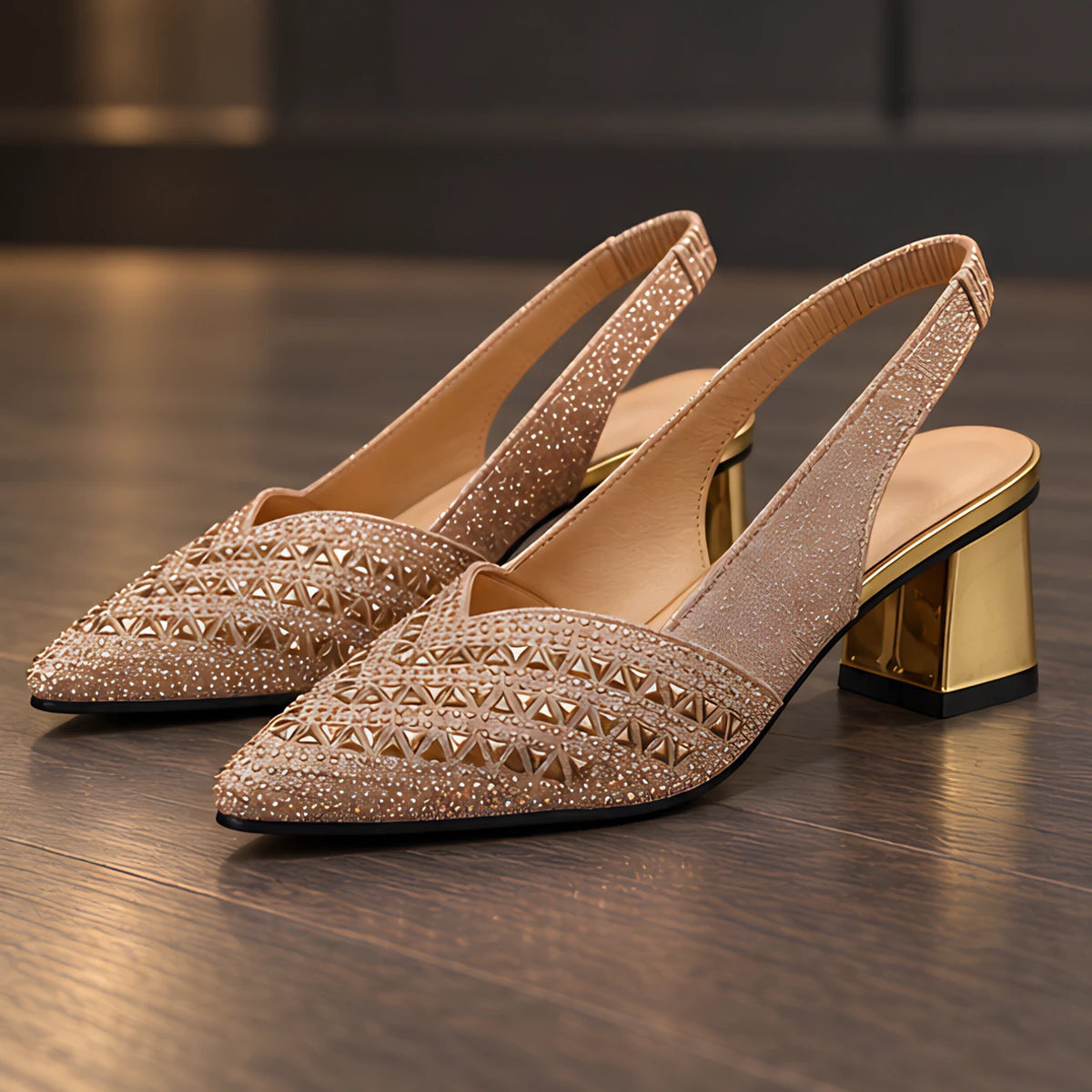 Laudine Women's Rhinestone Slingback Pumps - Champagne - female - Hendlys - Image 3
