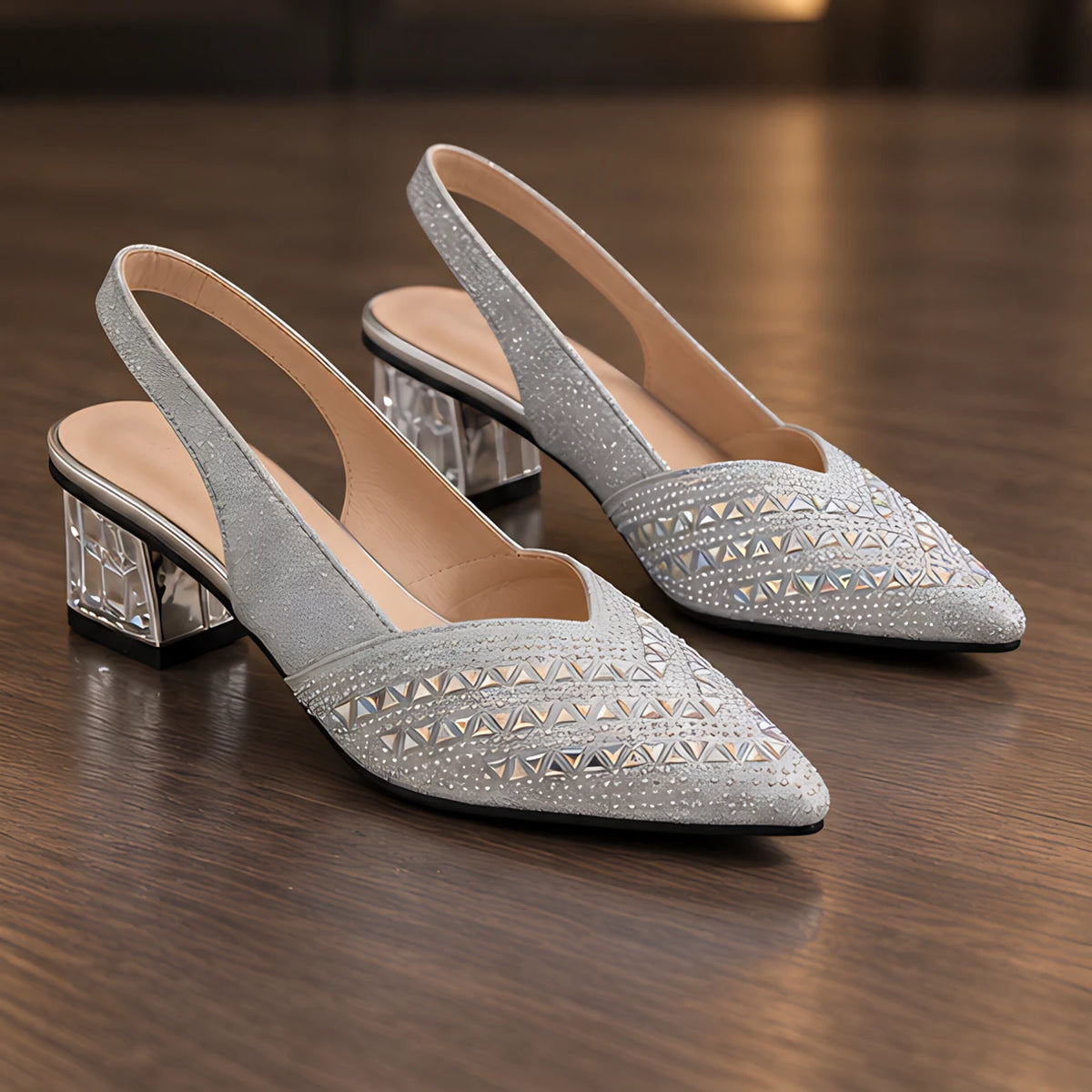 Laudine Women's Rhinestone Slingback Pumps - Silver - female - Hendlys - Image 3