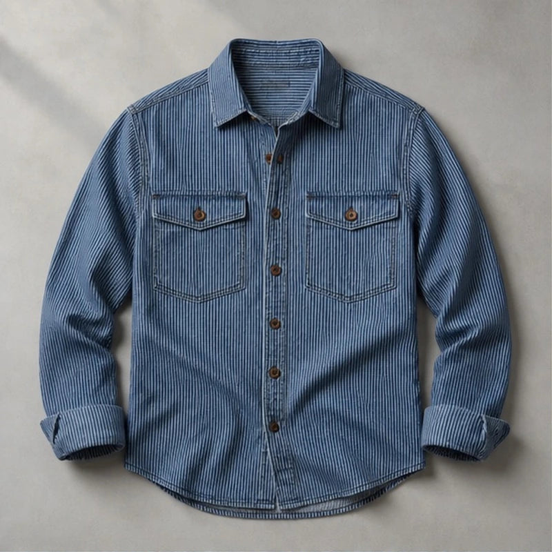 Lazaroa Striped Vintage Denim Shirt - Light Denim Blue - denim shirt - Hendlys - Image 3