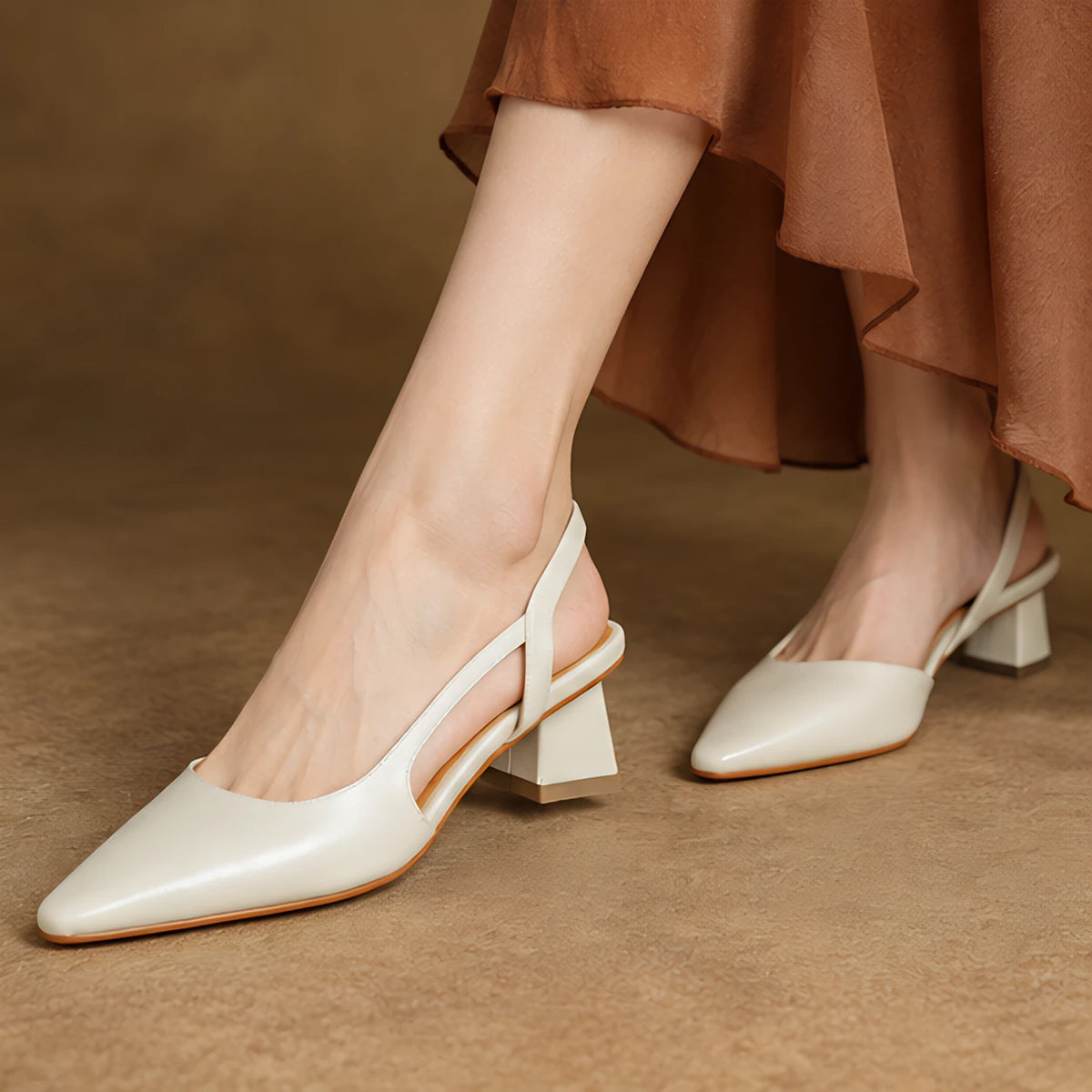 Leonette Women's Low Block-Heel Slingback Pumps - Cream - Women's Footwear > Heels > Slingback Pumps - Hendlys - Image 4