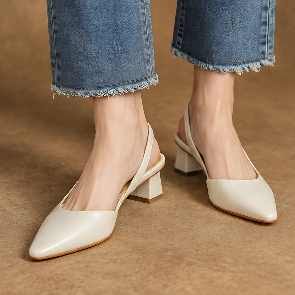 Leonette Women's Low Block-Heel Slingback Pumps - Cream - Women's Footwear > Heels > Slingback Pumps - Hendlys - Image 1