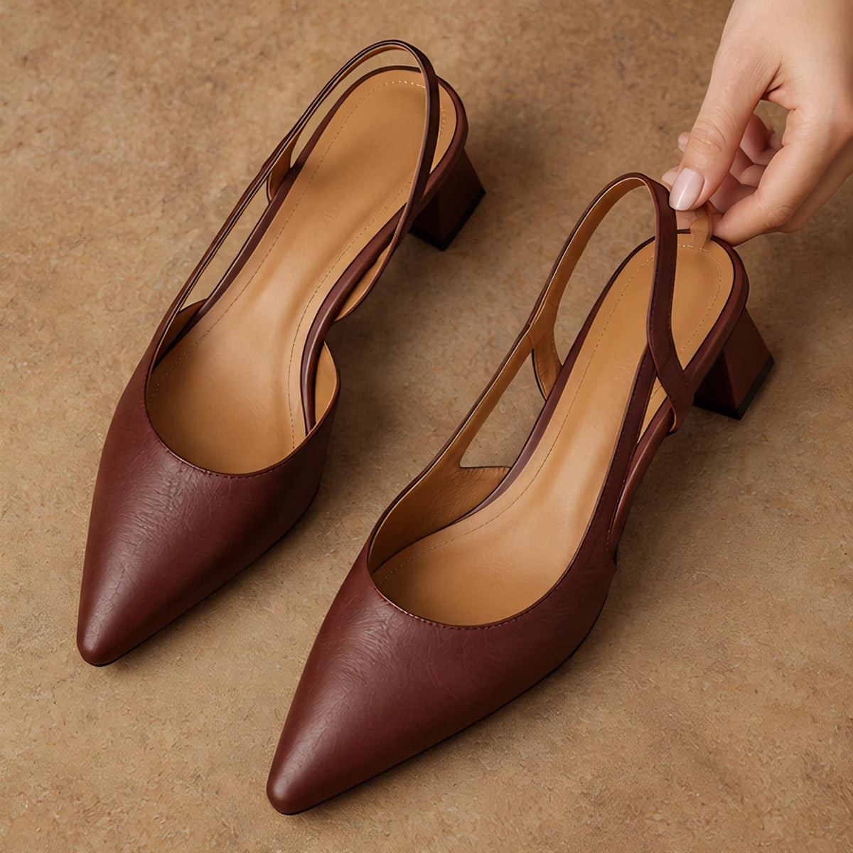 Leonette Women's Low Block-Heel Slingback Pumps - Brown - apparel - Hendlys - Image 2