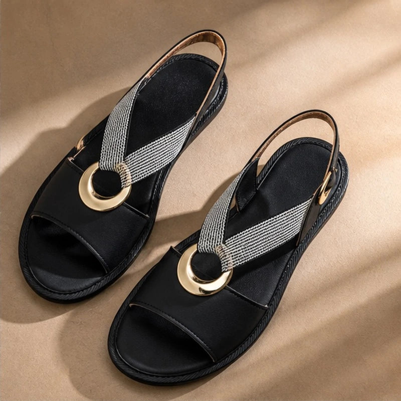 Liora Cross-Strap Orthopedic Sandals - Black - orthopedic sandals - Hendlys - Image 3