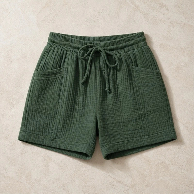 Liora Drawstring Gauze Shorts - Forest Green - gauze shorts - Hendlys - Image 3