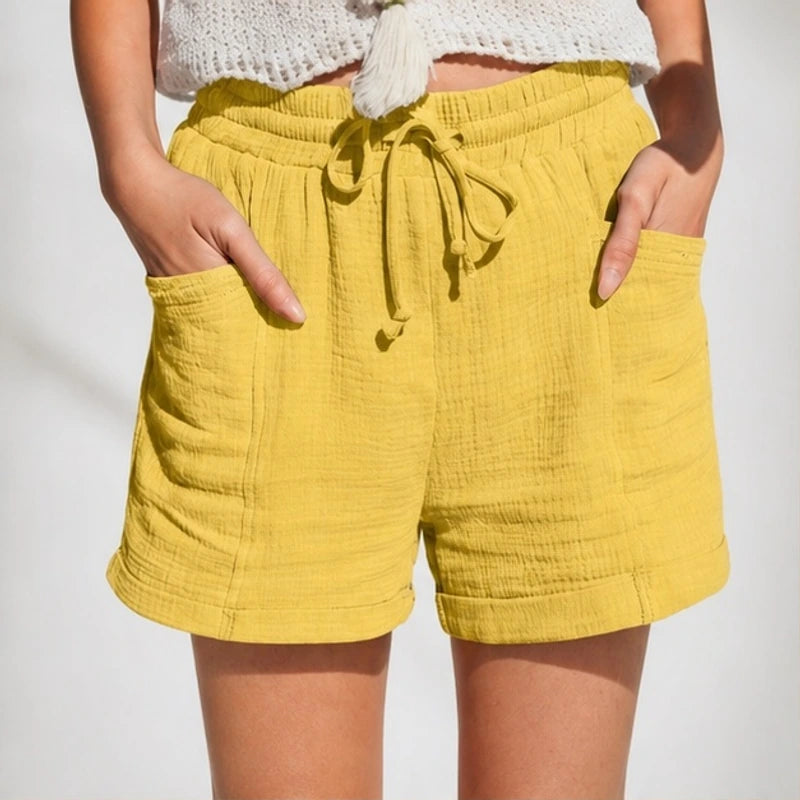 Liora Drawstring Gauze Shorts - Yellow - Shorts - Hendlys - Image 1