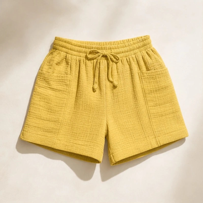 Liora Drawstring Gauze Shorts - Yellow - gauze shorts - Hendlys - Image 3