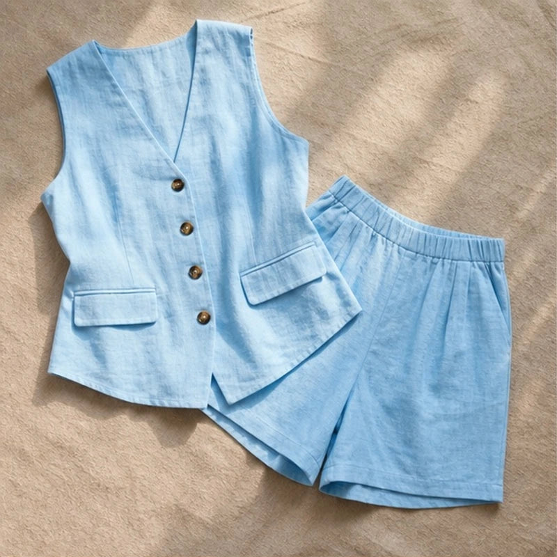 Livia Sleeveless Linen Set - Blue - linen set - Hendlys - Image 3