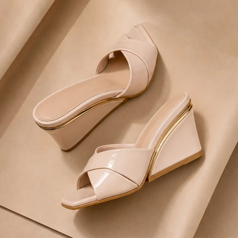 Liviana Open-Toe Wedge Heels - Beige - wedge heels - Hendlys - Image 3