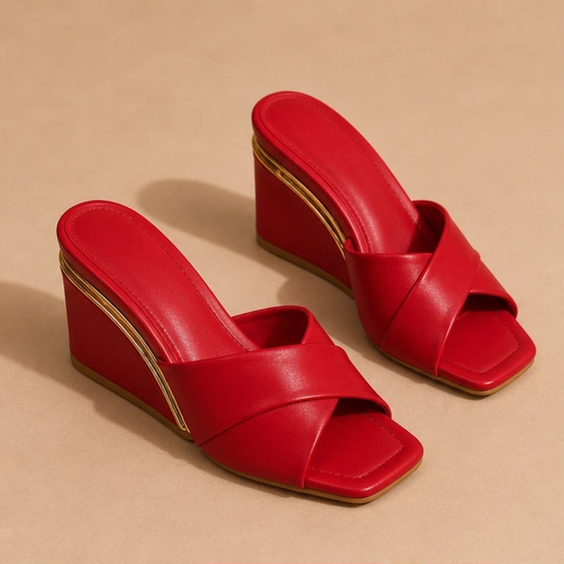 Liviana Open-Toe Wedge Heels - Red - wedge heels - Hendlys - Image 3