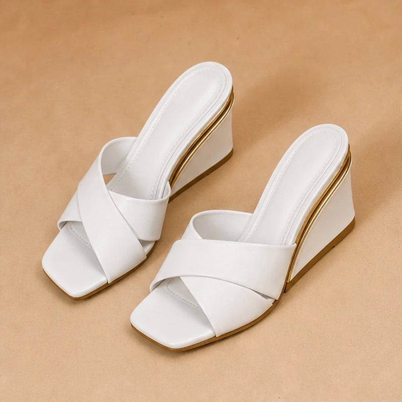 Liviana Open-Toe Wedge Heels - White - wedge heels - Hendlys - Image 3