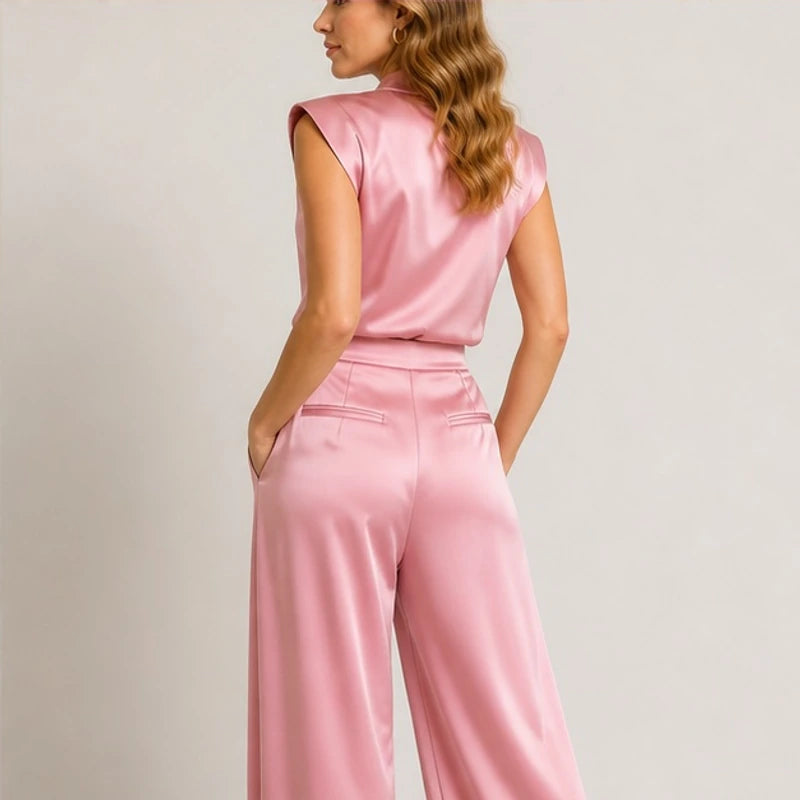 Loredana High-Neck Sleeveless Wide-Leg Jumpsuit - Pink - Women's - Hendlys - Image 2
