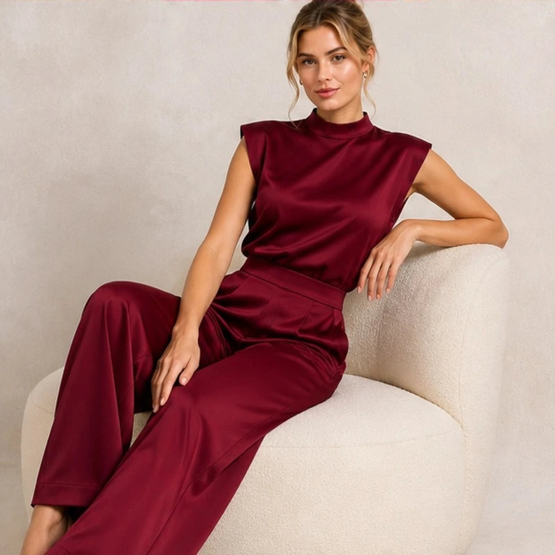 Loredana High-Neck Sleeveless Wide-Leg Jumpsuit - Red - Women's - Hendlys - Image 2