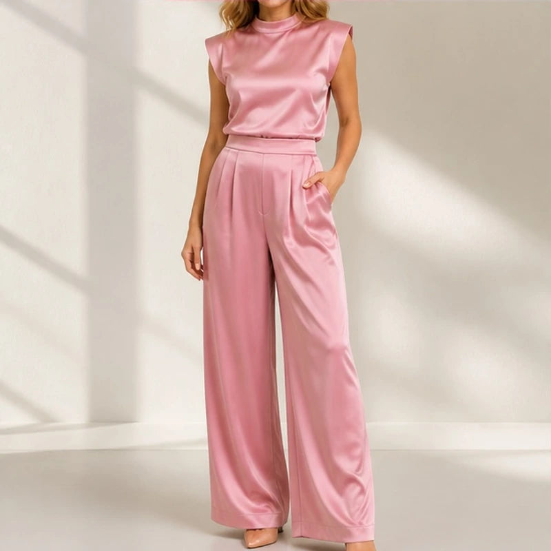 Loredana High-Neck Sleeveless Wide-Leg Jumpsuit - Pink - Women's Clothing > Jumpsuits > Wide-Leg Jumpsuits - Hendlys - Image 1