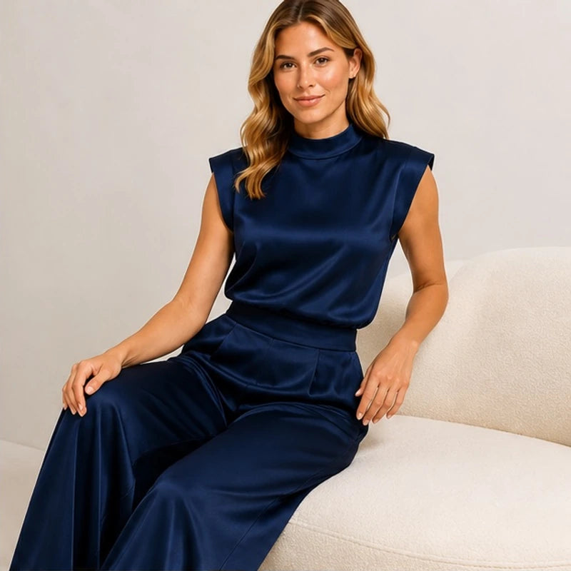 Loredana High-Neck Sleeveless Wide-Leg Jumpsuit - Navy - Women's - Hendlys - Image 2