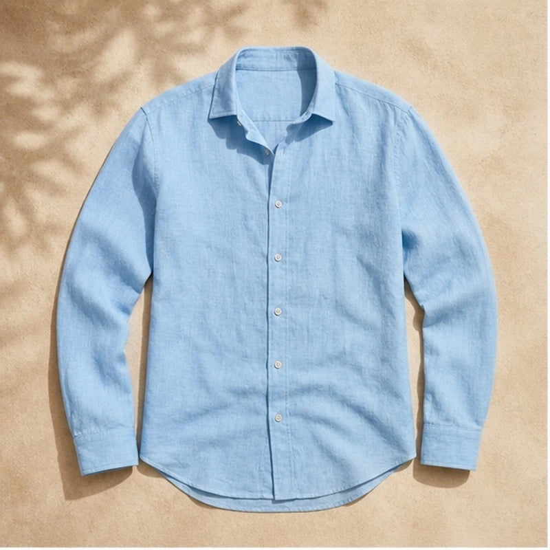 Lorenzo Relaxed Fit Cotton Linen Shirt - Blue - Catalog Group: Clothing - Hendlys - Image 2