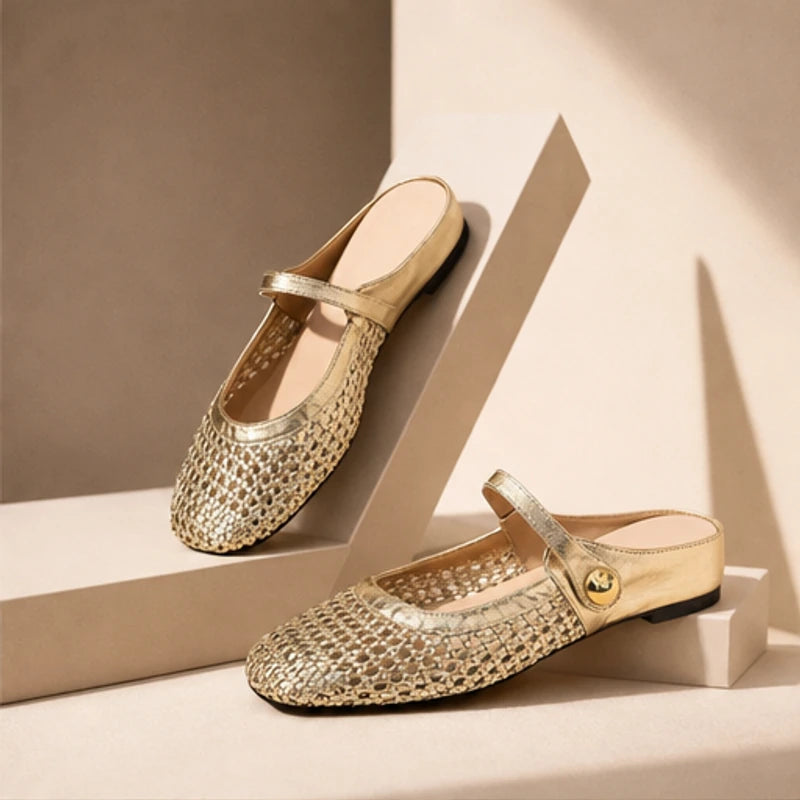 Lorissa Orthopedic Mule Flats - Gold - Footwear > Flats > Mary Jane Mule Flats - Hendlys - Image 1