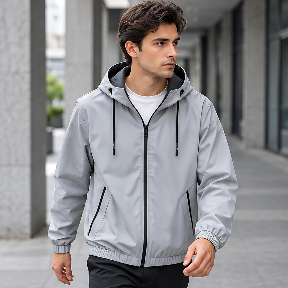 Malvern Men's Lightweight Technical Hooded Windbreaker Jacket - Grey - discount-eligible - Hendlys - Image 2