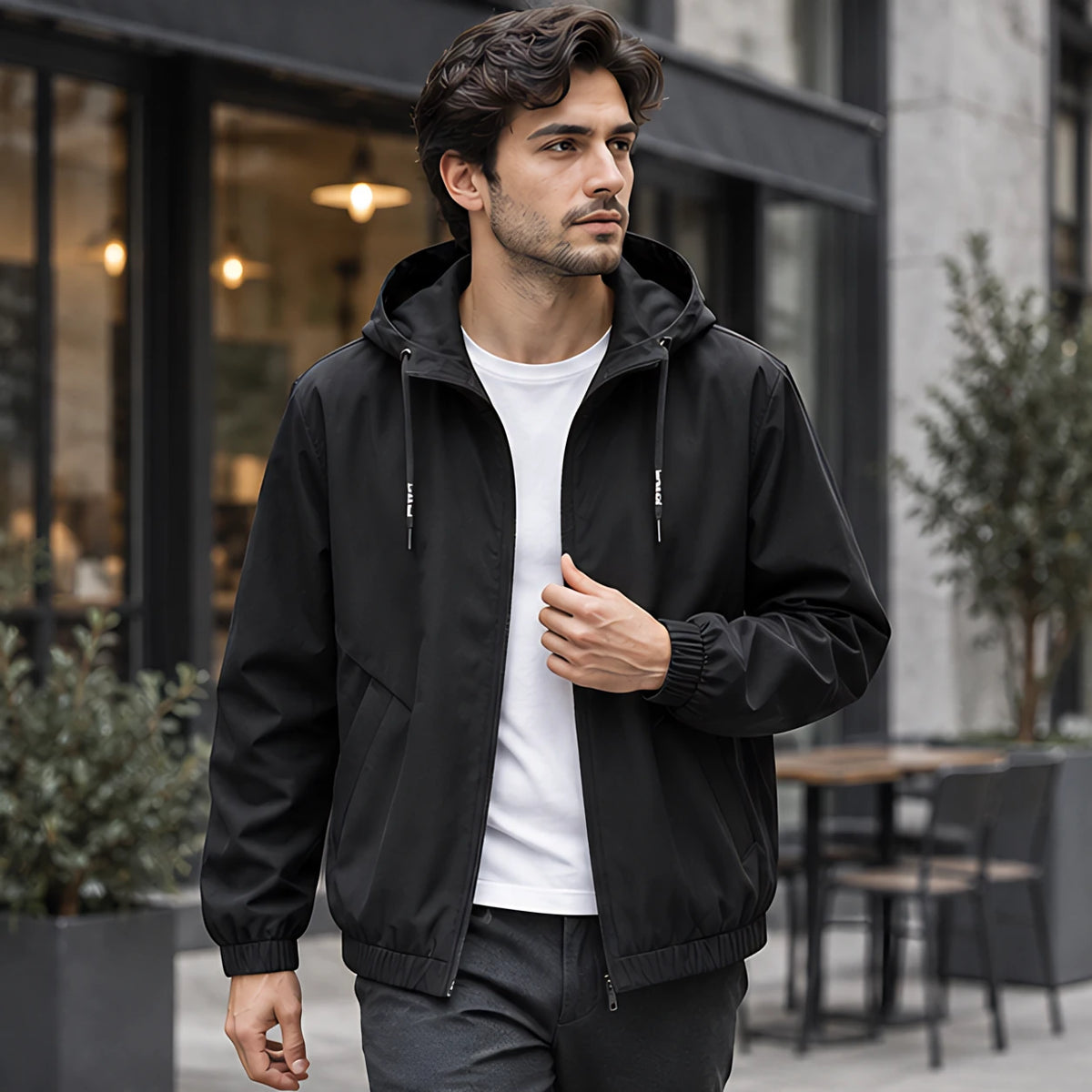 Malvern Men's Lightweight Technical Hooded Windbreaker Jacket - Black - discount-eligible - Hendlys - Image 2