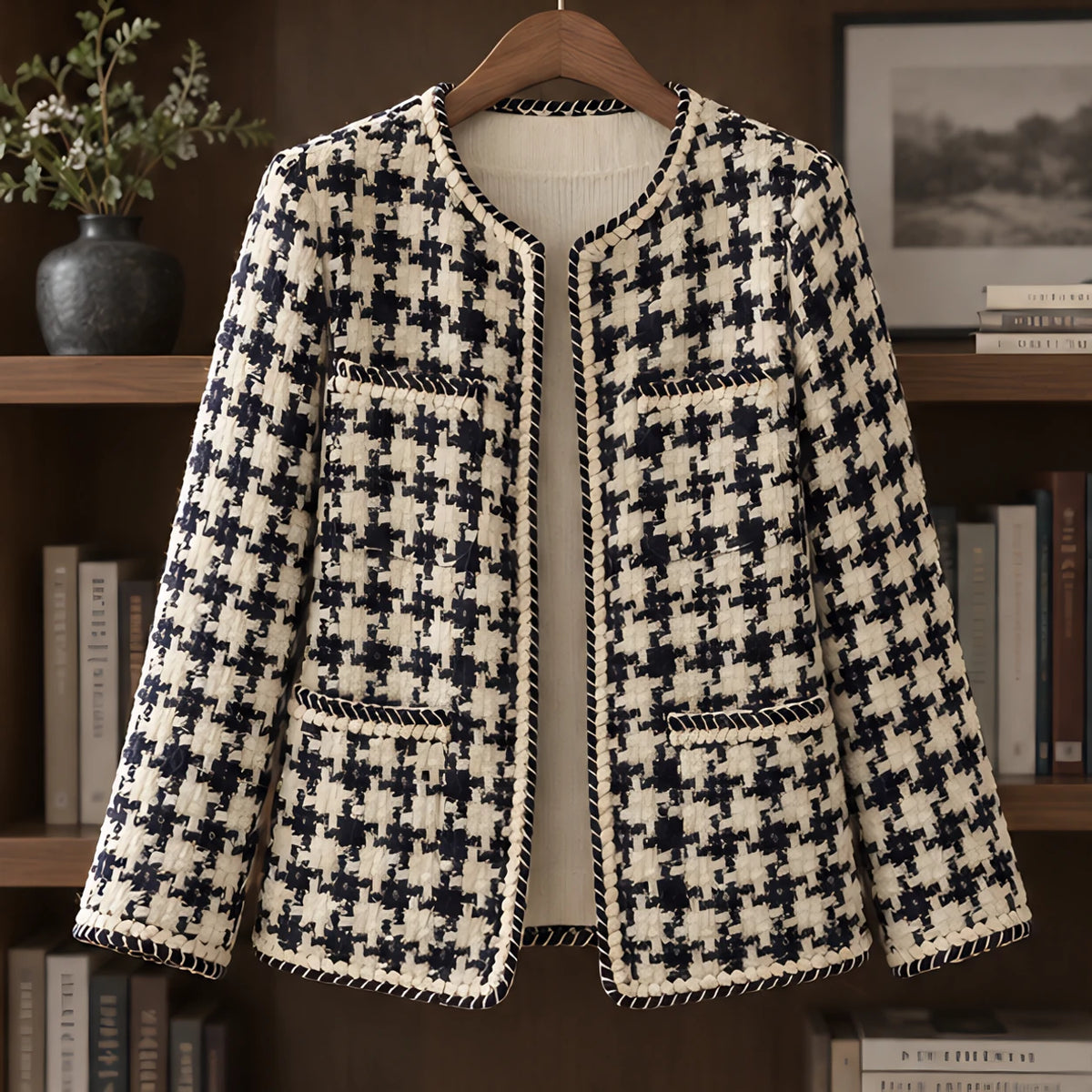 Marceline Women's Braided-Trim Houndstooth Jacket - jacket - Hendlys - Image 3