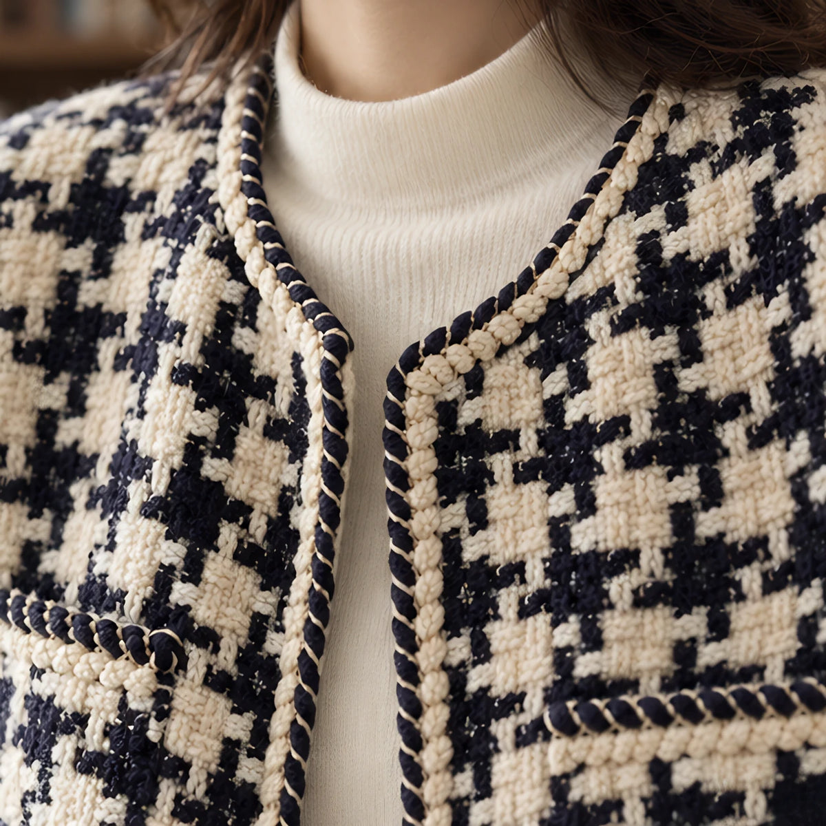 Marceline Women's Braided-Trim Houndstooth Jacket - Outerwear - Hendlys - Image 4