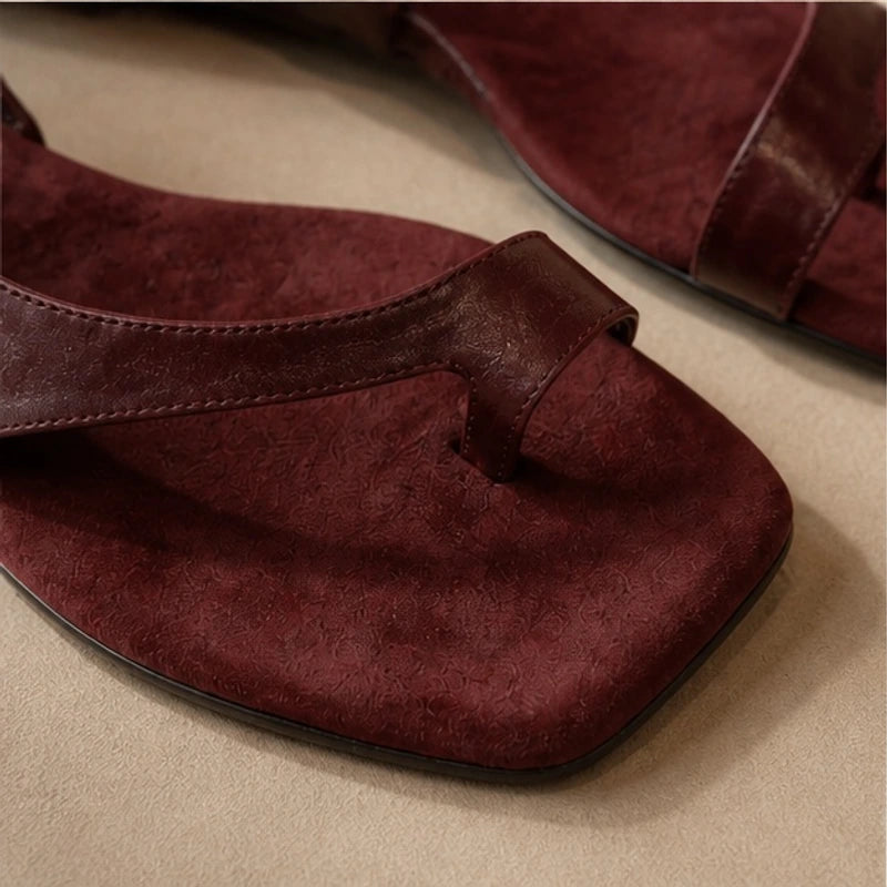 Marella Genuine Leather Flat Sandal - Maroon - genuine leather sandals - Hendlys - Image 2