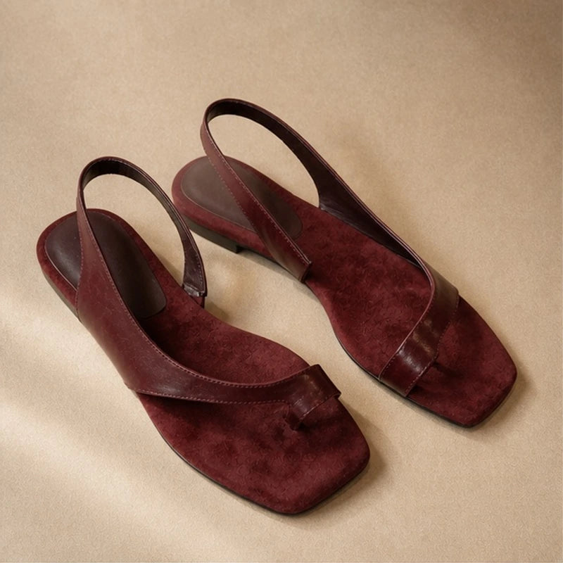 Marella Genuine Leather Flat Sandal - Maroon - Sandals - Hendlys - Image 1