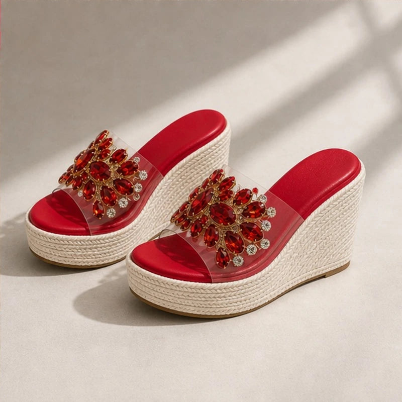 Marielle Crystal Floral Wedge - Red - women's wedge sandals - Hendlys - Image 2