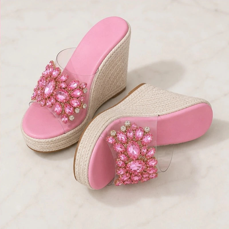 Marielle Crystal Floral Wedge - Pink - women's wedge sandals - Hendlys - Image 2