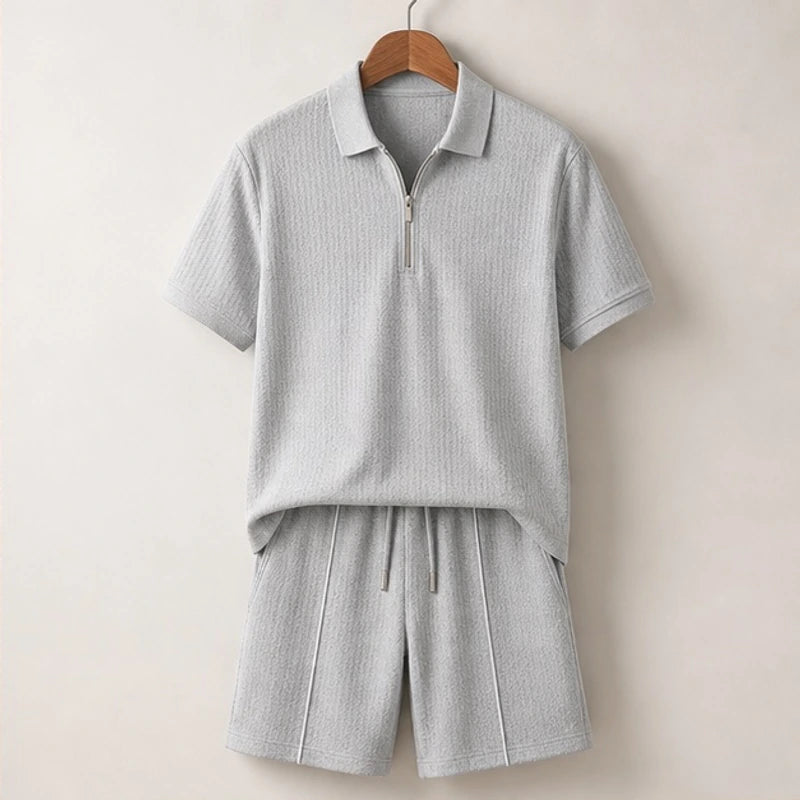 Marin Textured Polo Short Set - Grey - two-piece set - Hendlys - Image 4