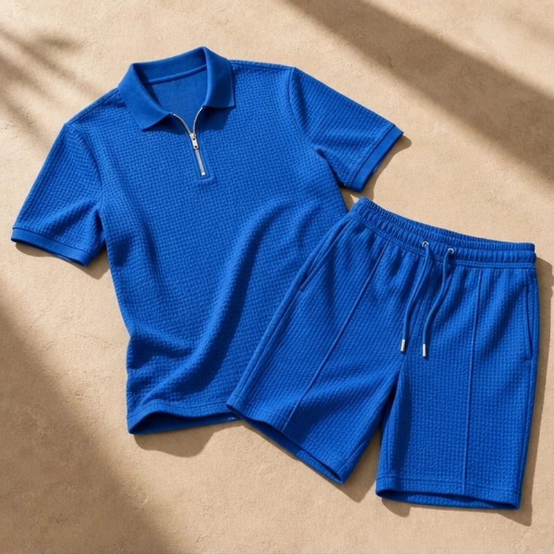 Marin Textured Polo Short Set - Blue - two-piece set - Hendlys - Image 4