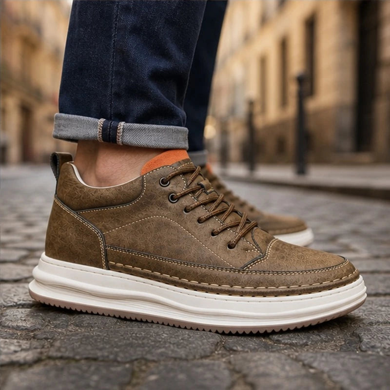 Marlow Textured Leather Sneaker - Khaki - textured leather - Hendlys - Image 4