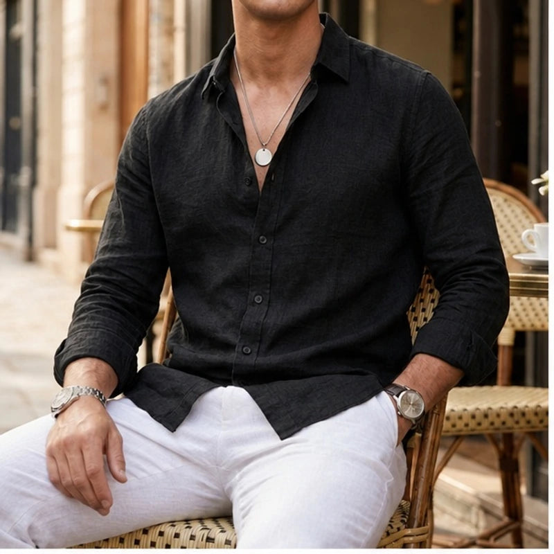 Martinique Linen Button-Up Shirt - Black - men's shirt - Hendlys - Image 2